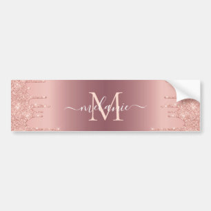 Monogram Namn Text Ro Guld  Gnistran Glitter Bildekal