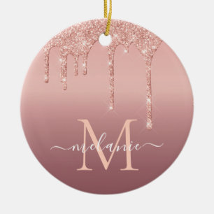 Monogram Namn Text Ro Guld Gnistran Glitter Julgransprydnad Keramik