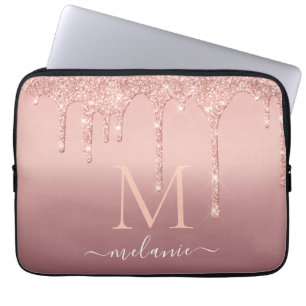 Monogram Namn Text Ro Guld  Gnistran Glitter Laptop Fodral