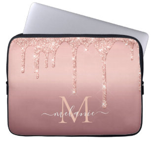 Monogram Namn Text Ro Guld Gnistran Glitter Laptop Fodral