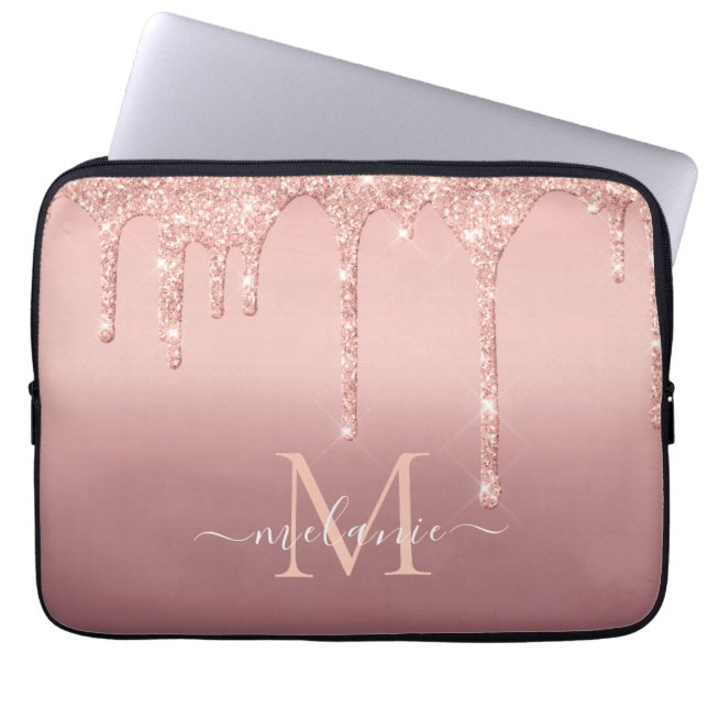 Monogram Namn Text Ro Guld  Gnistran Glitter Laptop Fodral (Framsidan)