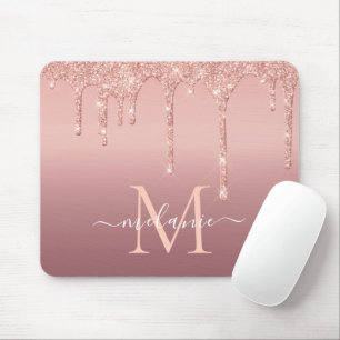 Monogram Namn Text Ro Guld Gnistran Glitter Musmatta