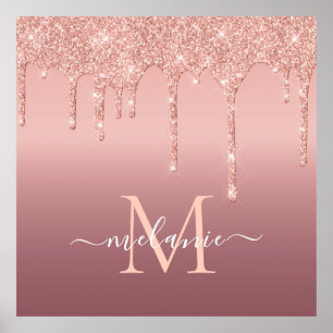 Monogram Namn Text Ro Guld Gnistran Glitter Poster
