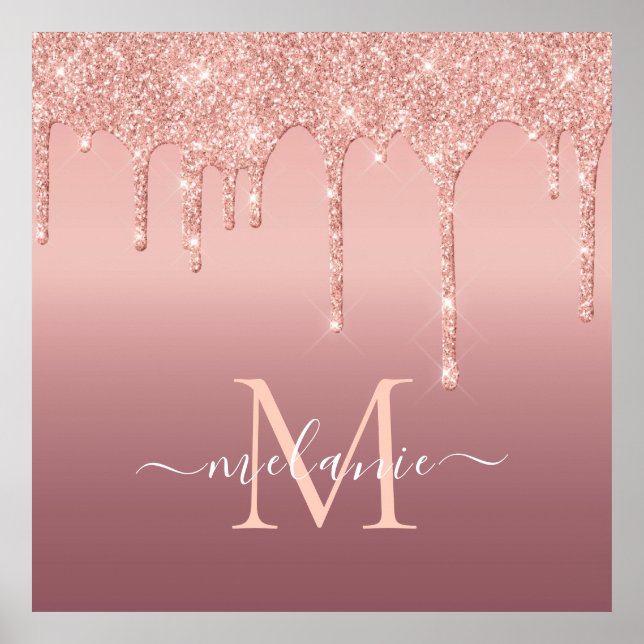 Monogram Namn Text Ro Guld  Gnistran Glitter Poster (Framsidan)