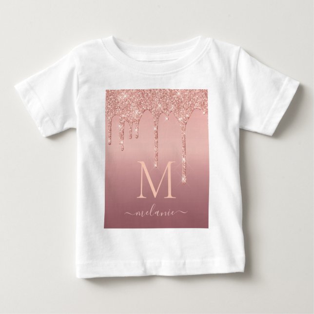 Monogram Namn Text Ro Guld  Gnistran Glitter T Shirt (Framsida)
