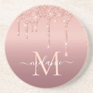 Monogram Namn Text Ro Guld Gnistran Glitter Underlägg
