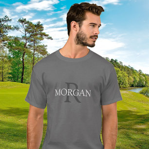 Monogram & Namn, Trendig Design Grått White Text T Shirt