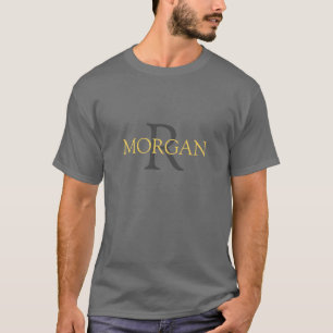 Monogram & Namn, Trendig Design Guld & Grått Text T Shirt