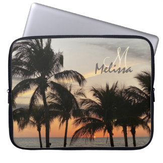 Monogram Namn Trendig Florida Sunset Handflatan Oc Laptop Fodral