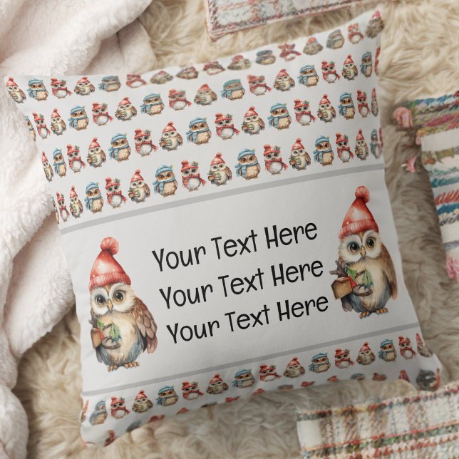 Monogram Namn Uggla Winter Kudde (Skapare uppladdad)