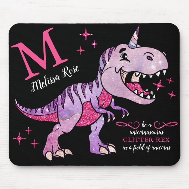 Monogram Namn Unicornasaurus Glitter Rex Musmatta (Framsidan)