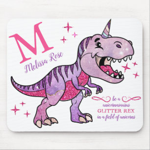 Monogram Namn Unicornasaurus Rosa Glitter Rex Musmatta