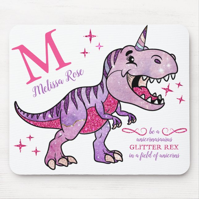 Monogram Namn Unicornasaurus Rosa Glitter Rex Musmatta (Framsidan)