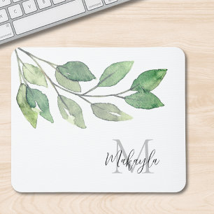 Monogram Namn Watercolor Greenery Musmatta