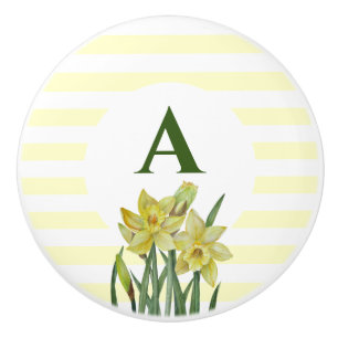Monogram Namn Watercolor Gult Daffodils Rand Knopp