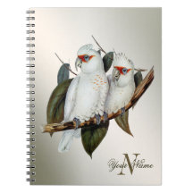 Monogram Namn White Birds Cockatoo Grönt Löv