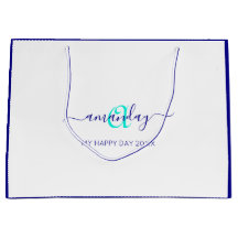 Monogram Namn White Blue Möhippa Sweet 16:e Bröllo