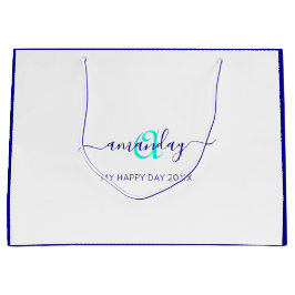 Monogram Namn White Blue Möhippa Sweet 16:e Bröllo