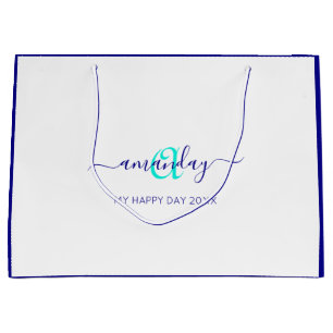 Monogram Namn White Blue Möhippa Sweet 16:e Bröllo