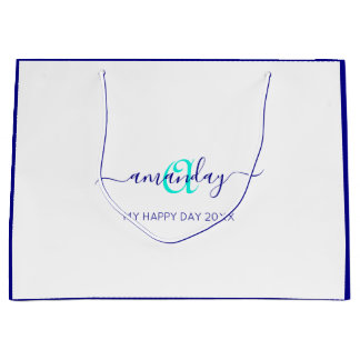 Monogram Namn White Blue Möhippa Sweet 16:e Bröllo