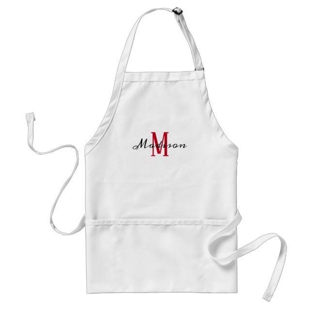 Monogram Namn White Red Script Womens Förkläde (Framsidan)