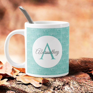 Monogram Namn White Sea Snäcka Mönster Beach Hou Kaffemugg