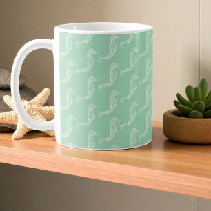 Monogram Namn White Seahorse Skeleton Mönster Kaffemugg