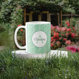 Monogram Namn White Seahorse Skeleton Mönster Kaffemugg