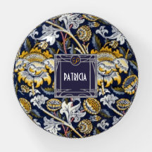 Monogram Namn William Morris Blommigt Paperweight