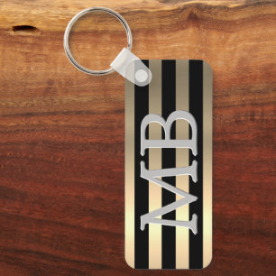 Monogram & Namn, Yel Guld Brushed Steel Black Keyc Nyckelring