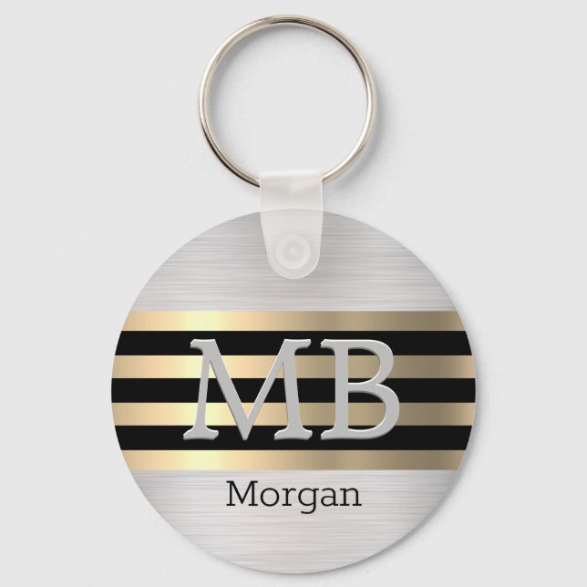 Monogram & Namn, Yel Guld Brushed Steel Black Nyckelring (Framsida)