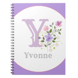 Monogram & Namn Yvonne med Blommor Anteckningsbok
