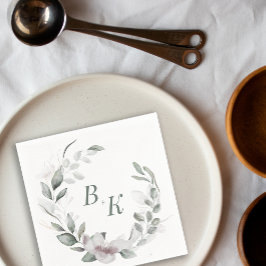 Monogram Napkin, botaniskt naturavfall, Bröllop Pappersservett