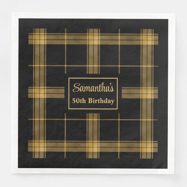 Monogram Napkins Luxe Black Guld Bröllop accent Pappersservett (Framsida)