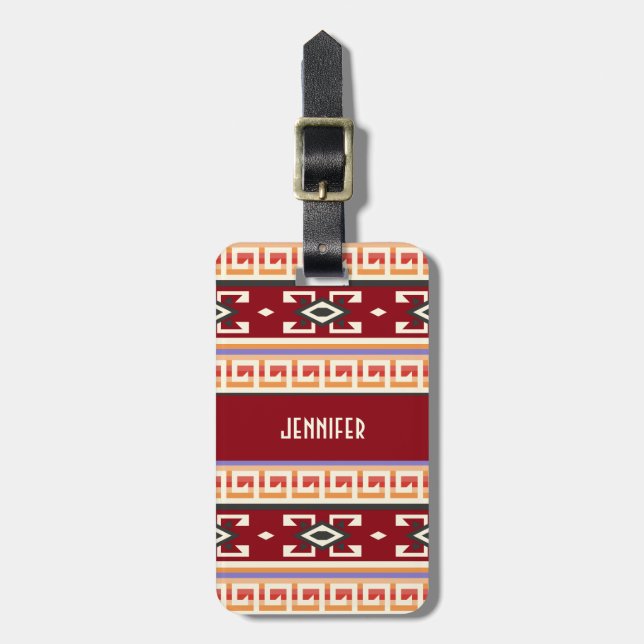 Monogram Native American Tribal Geometric Mönster Bagagebricka (Vertikal Framsida)