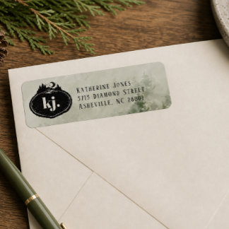 Monogram Naturstämpel | Anpassat adressetikett Returadress Etikett