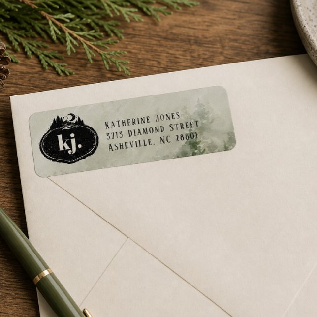 Monogram Naturstämpel | Anpassat adressetikett Returadress Etikett (Skapare uppladdad)