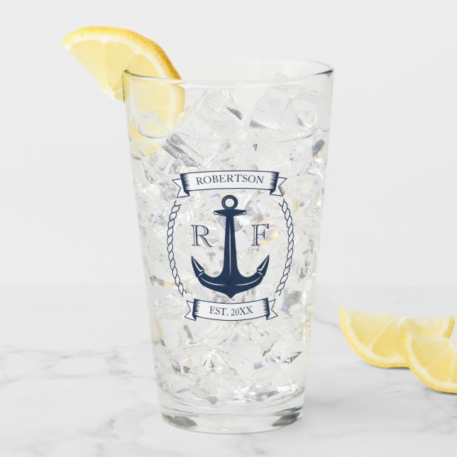 Monogram Nautical Anchor Glaskopp (Framsida Ice)