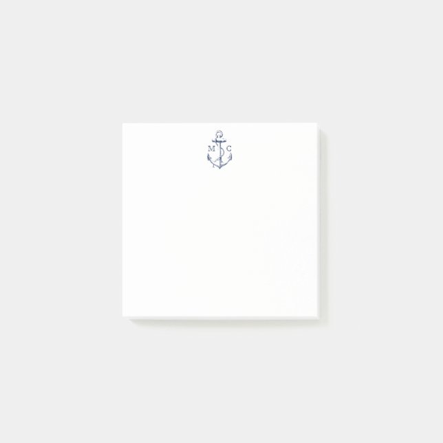 Monogram Nautical Anchor Navy Blue Post-it Block (Framsida)
