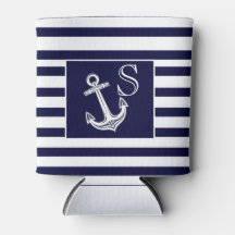Monogram Nautical Anchor Navy Blue White rand