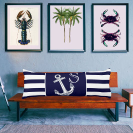 Monogram Nautical Anchor Navy Blue White rand Kroppskudde