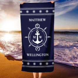Monogram Nautical Anchor Personlig Beach Towel