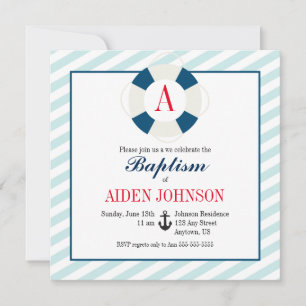 Monogram Nautical Baptismal Inbjudningar