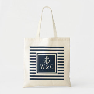 Monogram Nautical Boat Anchor Navy Blue Rand Tygkasse