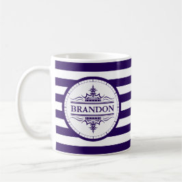 Monogram Nautical Classic Navy Blue Stripe Mugg