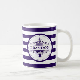 Monogram Nautical Classic Navy Blue Stripe Mugg
