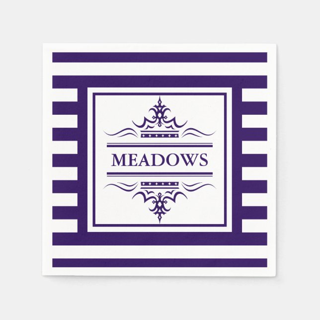 Monogram Nautical Elegant Navy Blue Papper Napkins Pappersservett (Framsidan)