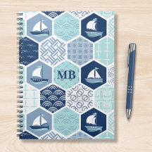 Monogram Nautical Modern Boat Blue Personlig