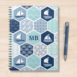 Monogram Nautical Modern Boat Blue Personlig Anteckningsbok