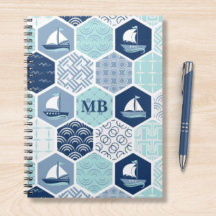 Monogram Nautical Modern Boat Blue Personlig Anteckningsbok